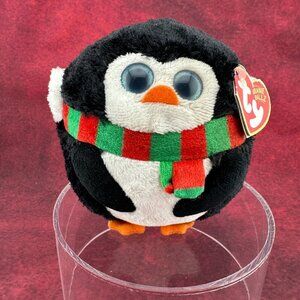TY BEANIE BALLZ "ICICLES" PENQUIN PLUSH TOY WITH STRIPED SCARF, 5 "
